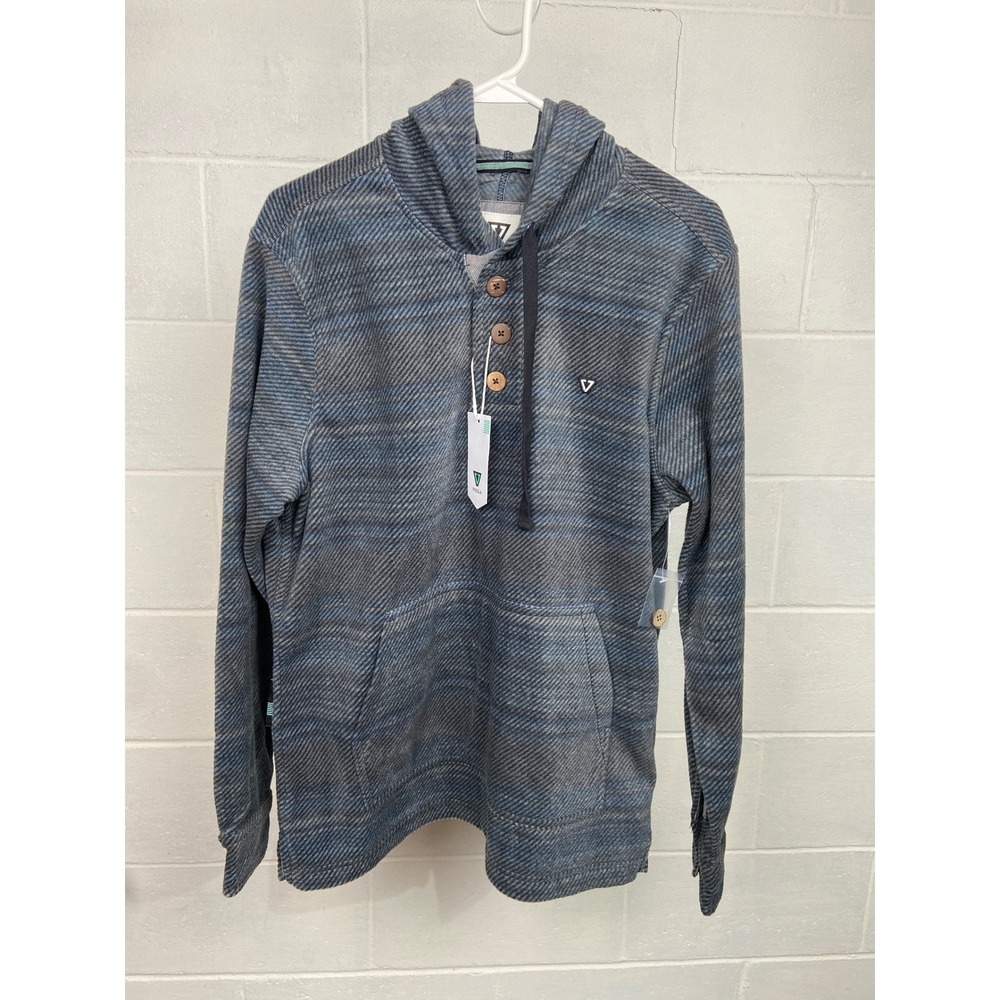Vissla Eco-Zy Striped Fleece Henley Pullover Hoodie Button Up Top Mens Medium‎
